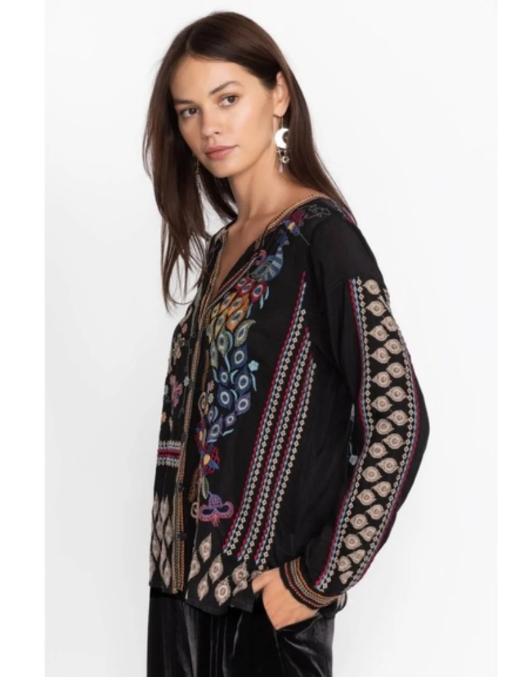 Johnny Was Zodea Blouse-Rio, Boho Pullover with Buttons - Picture 5 of 9